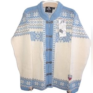 NWT Norlender "Icelandic Pure Wool Hook Snowflake Cardigan" * Dale of Norway-ish